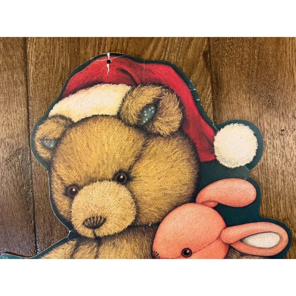 VTG Christmas Paper Cardboard Wall‎ Decorations Die Cut Lot Santa Snowman Teddy